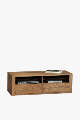 TV-Kommode Eiche massiv mit Schubladen und offenen Fächern